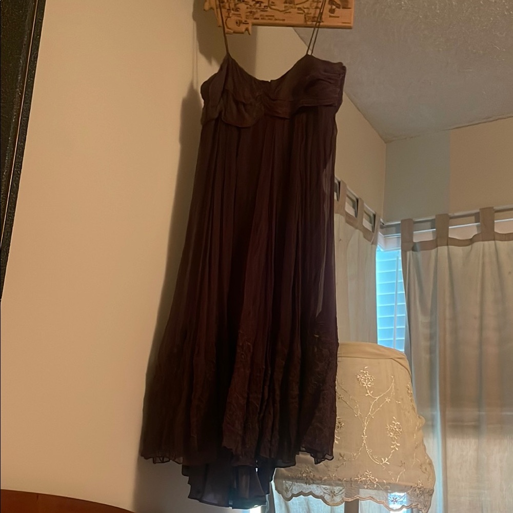 Silk, embroidered, dark brown